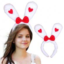 1 Piece Plush Rabbit Ear Hair Hoop Clasp With Hearts Bowknot Decoration - White - View 3
