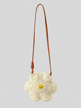 Cute Flower Design Straw Women Shoulder Bags Paper Woven Crossbody Bag Handmade Summer Beach Bag Round Bali Shopper Purses