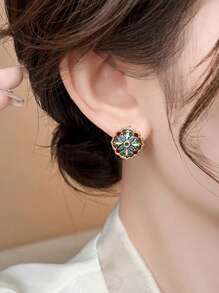 1 对奢华复古风格彩色花卉优雅耳钉女士