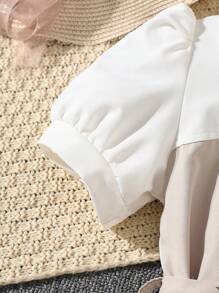 8-12 Years Old Girls Fashion Casual Dress, Contrast Color Collared Patchwork Dress, Ladylike Style, Suitable For Casual Vacation, Great Gift For Girls