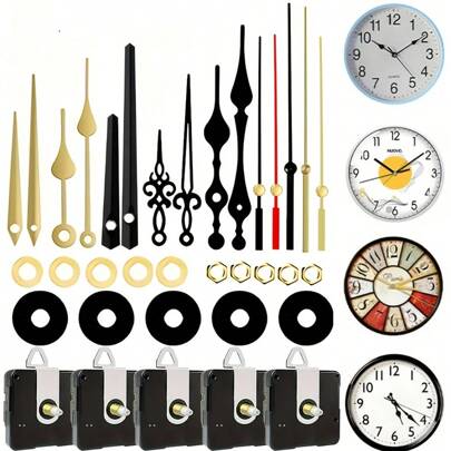 Professional Wall Clock Repair Kit - 5 Sets Quartz Movement Mechanism With Hands For DIY Home Decoration & Replacement Parts Gifts Birthday Graduation Room Decor Digital Clock Alarm Clock Bedroom Decor Dormitory Decor Back To School School Decor School Surprise School Supplies
