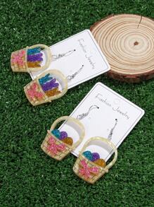 1 对复活节兔子和鸡蛋篮卡通独特时尚耳环，派对珠宝礼物，适合女性 - 彩色 - 查看 2