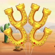 2/4/6pcs Western Gold Horseshoe Shaped Foil Balloon Set, Suitable For Bachelor Party Decor, Wild West Theme Birthday, Western Theme Party, Horse Racing, Animal Theme Party, Last Rodeo, Cowboy Party - Multicolor - View 8