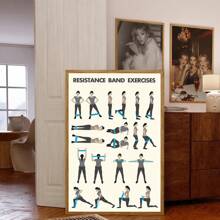 1pc, Canvas Hanging Painting, Framed Canvas Painting And Poster, Wall Art, Ready To Hang, Resistance Band Workout Poster - Canvas Wall Art Print For Home Gym Decor, Workout Chart For Indoor Fitness Training, Printed Art Poster For Living Room, Bedroom, Home Office Decor - Sports Theme, Art Decor Modern Vintage Style, Spring Decor Gifts Birthday Graduation