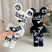 3250pcs Black & White Violent Bear Building Block Set - Creative Model Kit, Unzipped Toys Challenging Assembly, Decorating Crafts - Perfect Gifts For Halloween, Thanksgiving, Mother's Day, Christmas