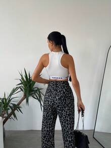 Pantalones vaqueros de mujer con cintura alta y estampado de leopardo, de mezclilla larga, casuales y para uso diario