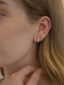 2pcs Mini 925 Sterling Silver Color Clover Stud Earrings, Hypoallergenic Gold Three CZ Triange Stud Earrings, For Women's Daily Wear - Shamrock Earrings - View 10