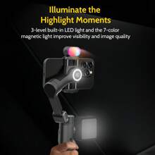 AOCHUAN 可折叠便携式云台稳定器 7.0 防抖升级版 7 色磁吸补光灯 运动时顺滑对焦 360 度旋转追踪开关 AI 手势控制 适用于全景广角电影直播延时拍摄 节日送礼佳品 兼容 Android 手机 手机相机智能跟随相机手机支架，360°旋转 适用于暑假、旅行度假、直播、Vlog、家庭聚会、手持自拍、户外活动、采访 Nan ActiveTrack - 黑色 - 查看 6