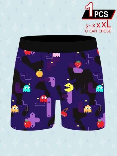 Gaming Pattern Men's Sports Long Boxer Briefs, Moisture Wicking, Printed, Quick-Drying Casual Briefs, Novelty Men's Shorts
