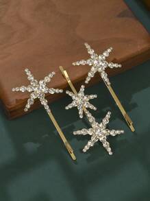 3pcs Star Hair Clips Rhinestone Hairpin Metal Hair Barrettes Elegant Geometric Hair Pins Fashion Hair Barrettes Accessories For Women Girls,Gold Head Piece