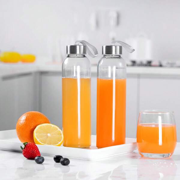 3Pcs/1Pc Portable Drinkware For Outdoors,18oz Glass Water Bottle,Reusable Juice Water Bottle,Wide Mouth Liquid Storage Container,Sports Water Bottle.