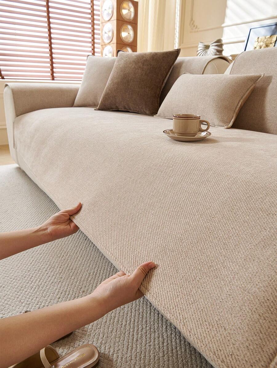 1 pieza Funda de sofá de unicolor de sherpa, estilo minimalista simple con estampado floral estrellado, antideslizante y antirayones para proteger el sofá, decoración del hogar adecuada para todas las estaciones