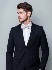 男士纯色优雅亮片领结，预系双层纯色缎面正式燕尾服领结，可调节，适合伴郎、婚礼、派对、正式场合、节日礼物 - 彩色 - 查看 2