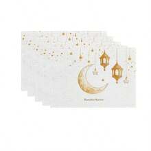 Ramadan Kareem Polyester Placemats - Heat Resistant, Machine Washable, Non-Slip Table Mats For Eid Al-Fitr Celebration, Home & Restaurant Use - Set Of 1/4/6 Moon & Star Pattern Dining Table Decor - Multicolor - View 15