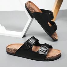 Adjustable Buckle Unisex Casual Slippers, Soft Cork Slide Sandals, Outdoor Beach Shoes, Suitable For Men And Women, Plus Size - Black - View 3