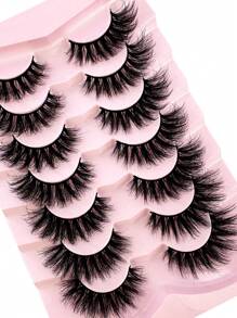LYBCG New 7 Pairs Cosplay Manga Cat Eye Eyelashes 3D Mink Hair False Eyelashes Thick Curly High Quality Lashes 5D Fluffy Nature Strip Lashes - 眼尾拉長款 - 查看 2