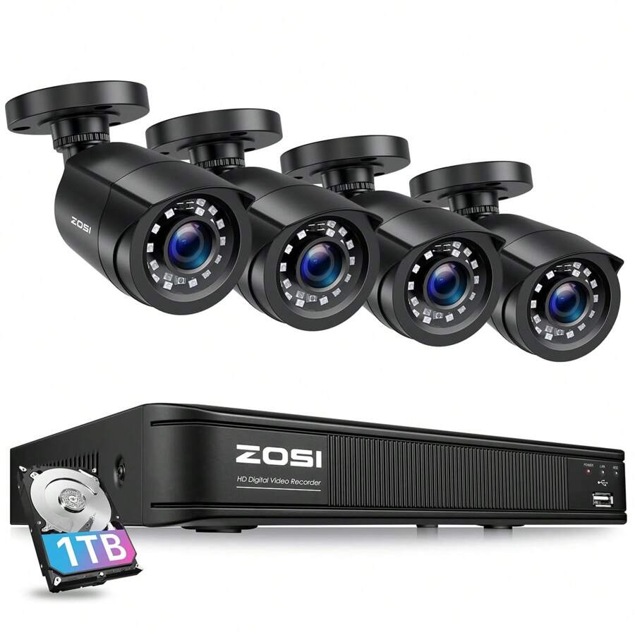 ZOSI H.265+ 3K 5MP Lite AI Home Security Camera System With Human Vehicle Detection, 8 CH CCTV DVR And 4 X 1080p Bullet Camera Outdoor Indoor, 80ft Night Vision, Remote Access, Motion Alerts (No HDD)