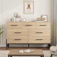 CuisinSmart 7 Dresser For Bedroom,52" W Farmhouse Wood Dresser Chest Of Drawers With Metal R Leg,TV Stand For Living Room,Entryway - 橡木+黑色 - 查看 2