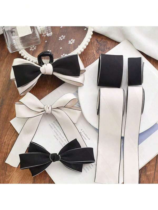 2M Black & White Classic Double-Sided Fabric Ribbon, DIY Accessories Supplies For Hair Clips, Bows, Headbands, Gift Wrapping Valentine Day