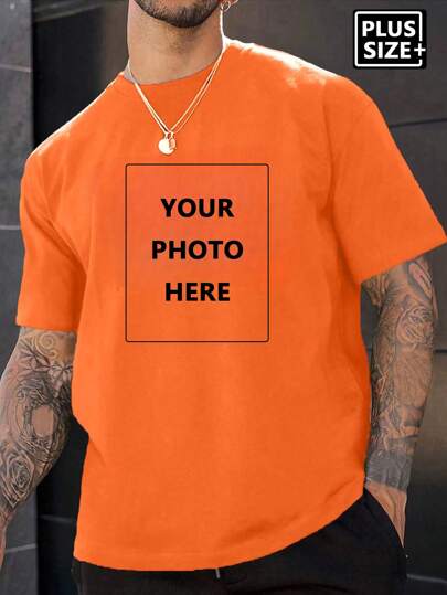 Plus Size Men Customized Photo Orange T-Shirt,Input Your Photo, Holiday Gift, Valentine's Day/Birthday/Anniversary Custom Text, Team Building, Music Festival, Gift For Him, Party