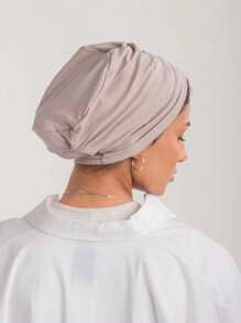 1pc Fashion Turban. Double-Layered, 4-Way Stretch, No Pins Or Magnets. Natural Folds Show Your Slimming Face. Adds Volume & Keeps Your Bun Secure. One Size Fits Most Women. - Gray Beige - View 4