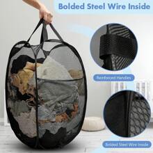 Collapsible Mesh Pop Up Hamper With Wide Opening And Side Pocket – Breathable, Sturdy, Foldable, And Space-Saving Design For Clothes And Storage.