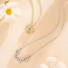 1pc Full Of Rhinestone Small Love A Love Love Four-Leaf Clover Necklace Woman To Send His Girlfriend Titanium Steel Collarbone Chain Elegant Gift