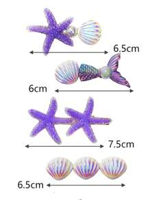 5pcs/Set Cute Pastel Starfish Hair Clips Set, Shell Mermaid Side Bangs Hairpins, High-End Feeling Hair Clips, Adorable Sweet Ocean Theme Girl Hair Accessories