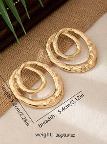 1 paar modieuze en veelzijdige gouden dubbele ring oorbellen, geschikt voor vrouwenfeesten, bijeenkomsten, dagelijks gebruik, cadeau