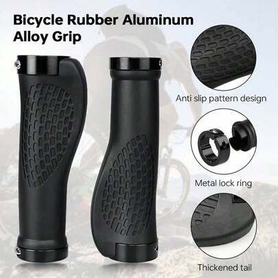 1 Pair Universal Bicycle Handlebar Grips, Non-Slip Shock Absorbing, 6 Color Options, Ergonomic Design, Aluminum Alloy Lock Ring