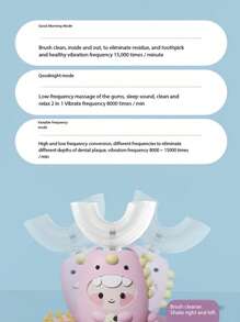 Cepillo de dientes eléctrico en forma de U para adolescentes con 1 cabezal de cepillo, cepillo de dientes con 3 modos de onda de dinosaurio de dibujos animados con diseño impermeable IPX7 y limpieza de 360 grados, regalo de cumpleaños para niños y niñas