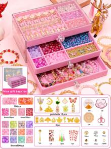 Kids Girls DIY Beaded Bracelet Craft Kit, Fun Birthday Gift Surprise Box