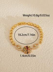 Bohemian Style Round Bead Women'S Fashion Bracelet, 18k Gold-Plated Colored Cubic Zirconia, Elegant Style, Copper Base, Suitable For Daily Wear And Wedding Jewelry, Seasonal Accessories