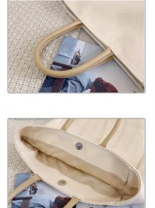 Custom Text/Image Canvas Tote Bag, Suitable For Students To Carry Books To School, Office Workers For Simple Documents, Vertical Style Casual Cloth Bag For Women, Thickened Fashion Canvas Handbag - Multicolor - View 7