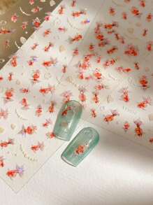 1 件闪光日本锦鲤美甲贴纸 - 海洋主题金鱼贴花，自粘式美甲装饰，适用于美甲饰品、DIY。