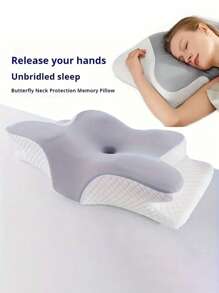 1 PIEZA Almohada ortopédica con forma de mariposa de espuma viscoelástica - Soporte ergonómico para la columna cervical, rebote lento, almohada para el cuello para dormir, apta para dormir de lado y boca arriba, promueve el posicionamiento correcto de la columna, baja alergénica, funda de almohada lavable a máquina