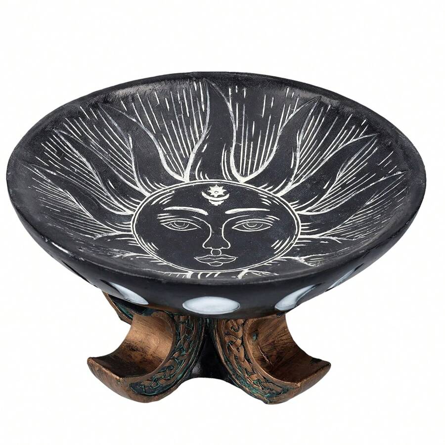 Pacific Giftware Carved Illustrated Sun And Moon Resin Trinket Bowl Black 8" Diameter - màu đen - Xem 1