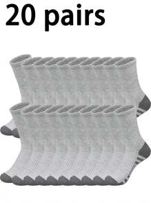 1 Par / 5 Pares / 10 Pares / 15 Pares / 20 Pares Meias Masculinas de Cano Médio, Meias Unissex Antimicrobiana, Absorventes de Umidade e Respiráveis, Adequadas para Corrida, Exercícios, Jogos de Bola, Ciclismo e Uso Diário