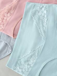 4 pièces de culottes triangulaires haute taille à haute élasticité pour femmes, culottes sans couture. Culottes confortables et décontractées pour femmes d'âge mûr, avec dentelle et découpes sur les hanches. Ensemble multicolore de sous-vêtements mode, respirants et antibactériens.