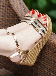 Women's Platform Wedge Sandals, Round Toe High Heel Waterproof Sexy Open Toe Strap Buckle Dress Shoes, Summer New Fashion