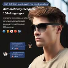 1pc Smart Glasses, Wireless Speaker, AI Translator, 8H Battery Life, Anti-Blue Light UV Protection, Voice Control Smart Glasses With Built-In Mic & Speakers, Duoecho Glasses For Gaming Meeting