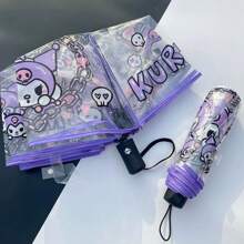 Sanrio 1 PIEZA Paraguas plegable transparente con diseño de dibujos animados lindos de Sanrio - 8 varillas, paraguas de viaje resistente al viento, fácil de abrir, compacto, con armazón de fibra resistente y toldo impermeable - Mochila, billetera, paraguas portátil de viaje