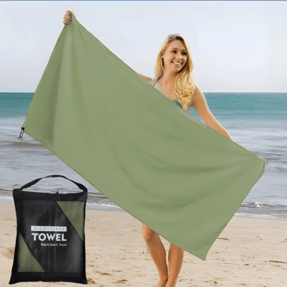 1 st. olivgrön campinghandduk, superabsorberande och snabbtorkande resehandduk av ultrafina fibrer, mjuk och kompakt snabbtorkande strandhandduk, lämplig för simning, strand, fitness, vandring, yoga, reseryggsäck, handduk/gymhandduk/ansiktshandduk/strandhandduk, strandtillbehör, strandmadrass