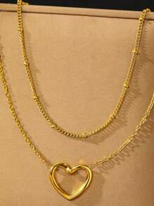 1 件不锈钢优雅双珍珠弧形心形项链，送给女朋友的完美礼物