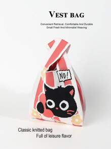 1 Piece Pink Cat Cartoon Animal Crochet Embroidery Breathable Lightweight Foldable Portable For Holding Mobile Phone Umbrella Cosmetics Books Open Casual Cute Women's Handbag Crochet Phone Bag Suitable For Daily Wear, Holidays, Commuting, Shopping, Photography, Traveling, Camping, Hiking, Returning To School, Vacations, Schoolgirls, Girls, Ladies, Suitable For All Seasons Bag Mother's Gift