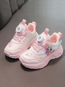 Girls Pink Unicorn Cartoon Sports Shoes With Rotating Button - Cushioned, Anti-Slip Thick Sole Casual Running Shoes, Suitable For Teens - Breathable Material, Suitable For All Seasons, Girls Shoes