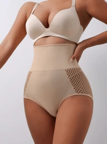 1件装女士无缝高腰提臀性感镂空透气提臀塑身内裤收腹三角裤塑身内衣