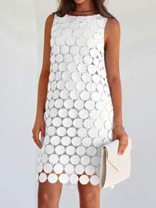 Women Summer Hollow Out Embroidered Sleeveless Double Layered Mini Dress Casual Vacation Holiday Beach Night Out Party Cocktail Tank Short Dress Sundress Outfits - 白色 - 查看 4