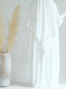 1 Set Muslim Women's 2 Pcs Abaya With Double Layers Headscarf Hjiab Women's Solid Color Elegant Long Sleeved Soft Set Suitable,Modest - Multicolor - View 9