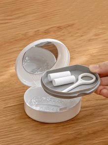 1pc Portable Denture Storage Case With Mirror - Dual-Layer Plastic Material, Suitable For Invisible Braces, Dentures, Orthodontic Appliances, Denture Soaking Box, Retainers, Convenient For Travel Cleaning, Includes Cleaning Brush. - Multicolor - View 4